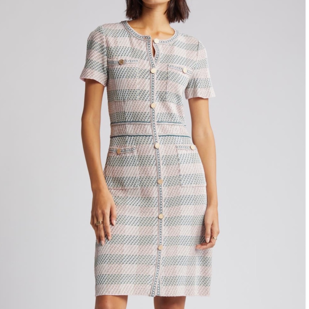 Misook Chic Striped Short Sleeve dress